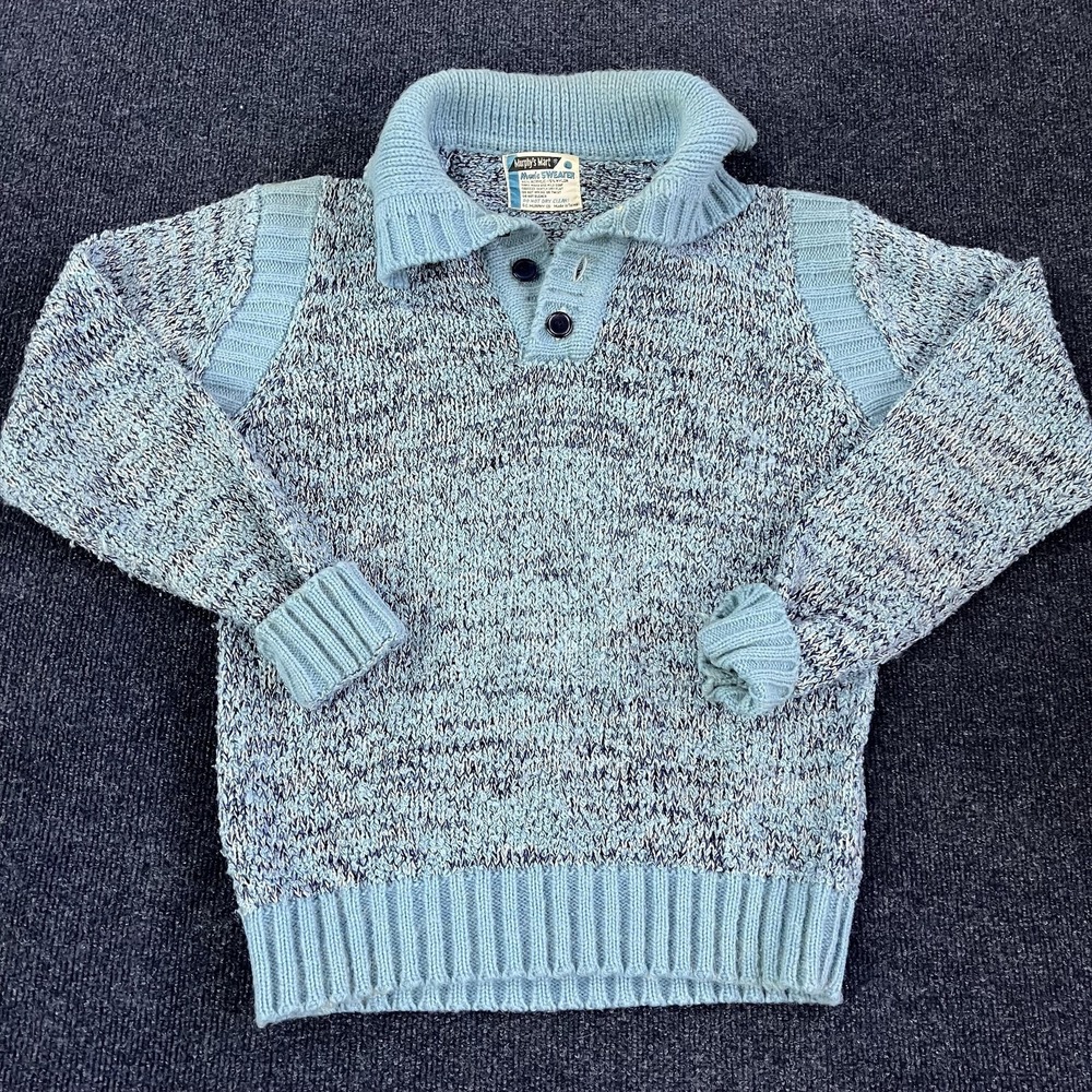 Vintage Murphy's Mart Sweater Mens Large Blue Knit Collared Pullover 80s